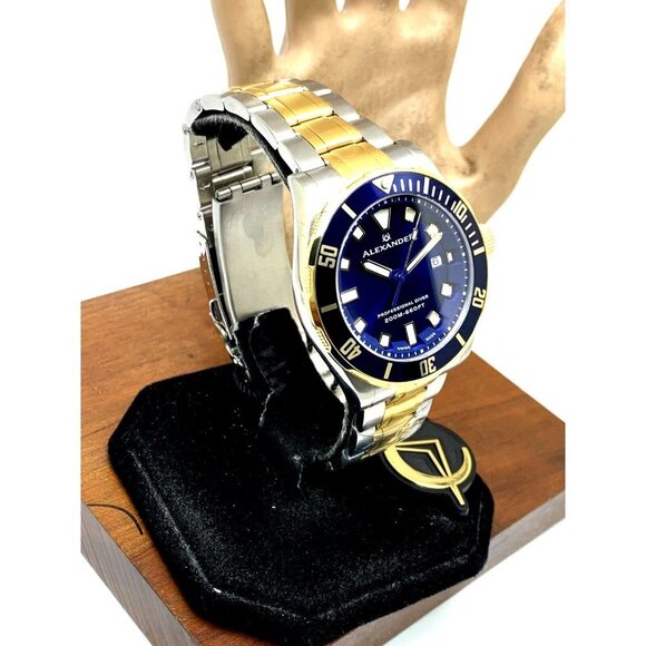 Alexander Men's Watch A501B Swiss Quartz Diver Blue Dial Two Tone Steel 42mm - Picture 15 of 15
